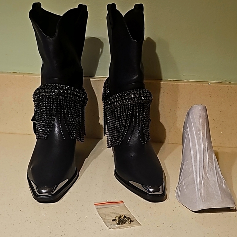Crystal fringe western boots